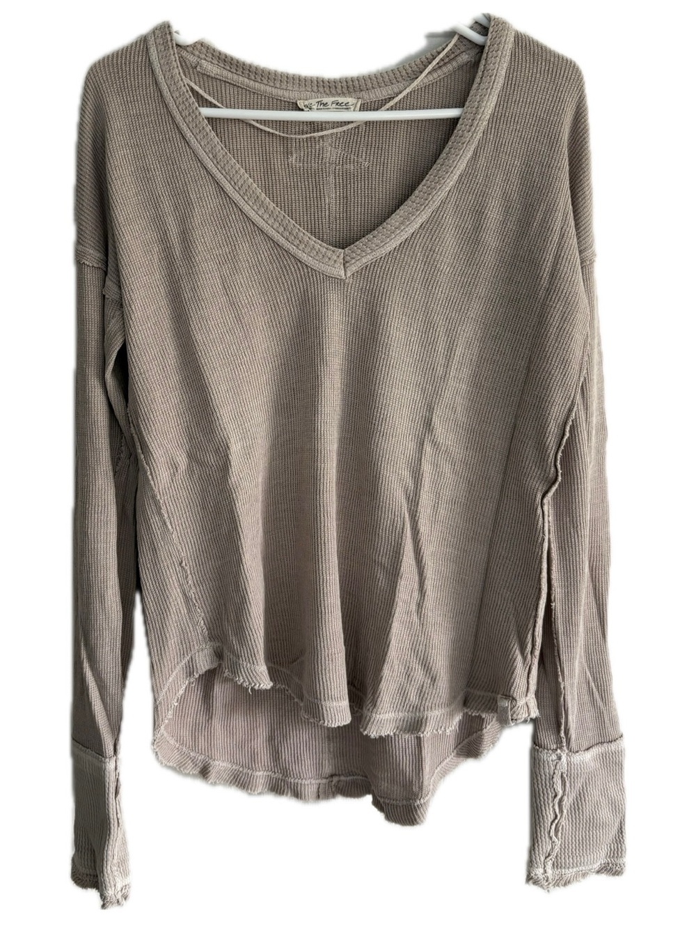 Free People Taupe V-Neck Thermal Top